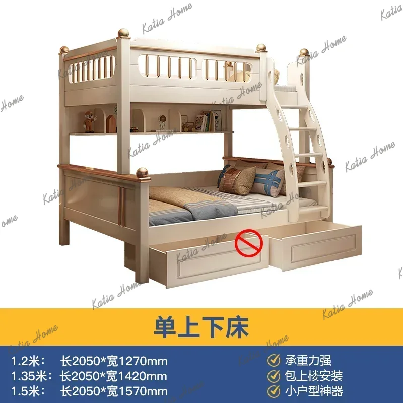 King Size Bed Frame With Storage Drawers - Łóżko piętrowe z drewnianą ramą, materacem