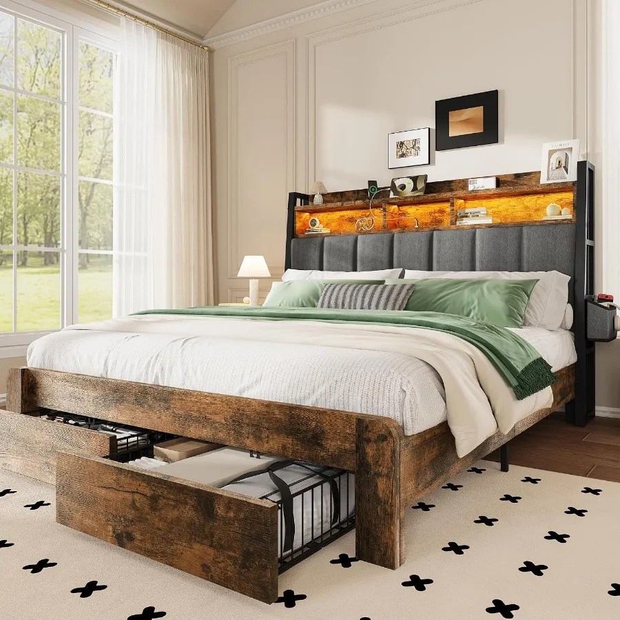 King Size Bed Frame With Storage Drawers - Rama łóżka w rozmiarze king size