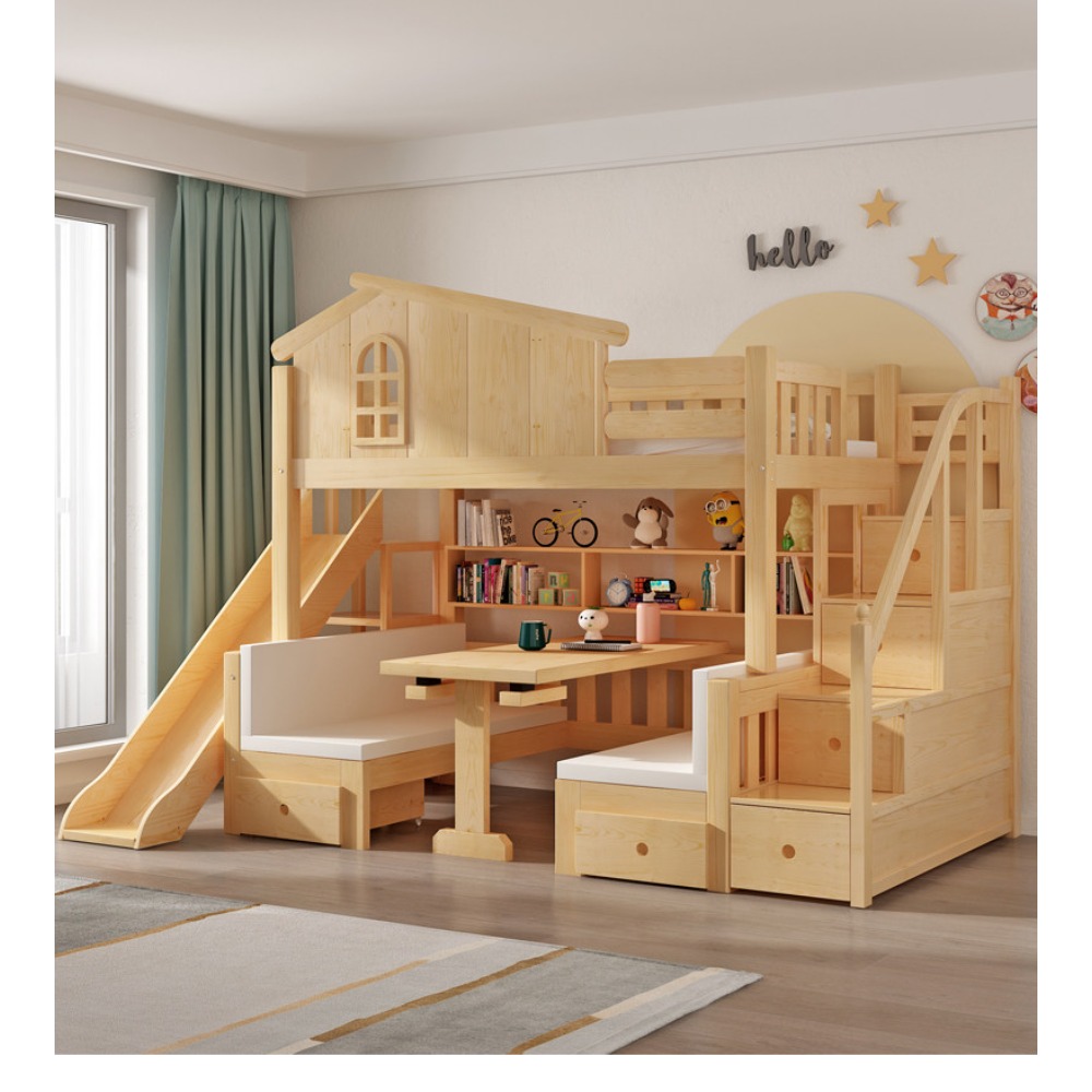 Bunk Bed With Stairs And Slide - Łóżko piętrowe ze stołem, wielofunkcyjne łóżko