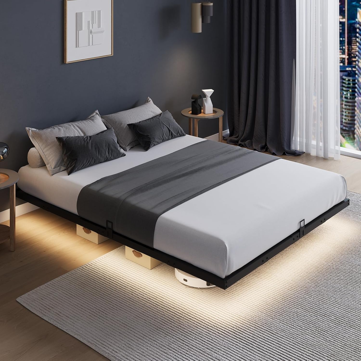Memory Foam Mattress In A Box Queen - Rama łóżka z platformą i podświetleniem