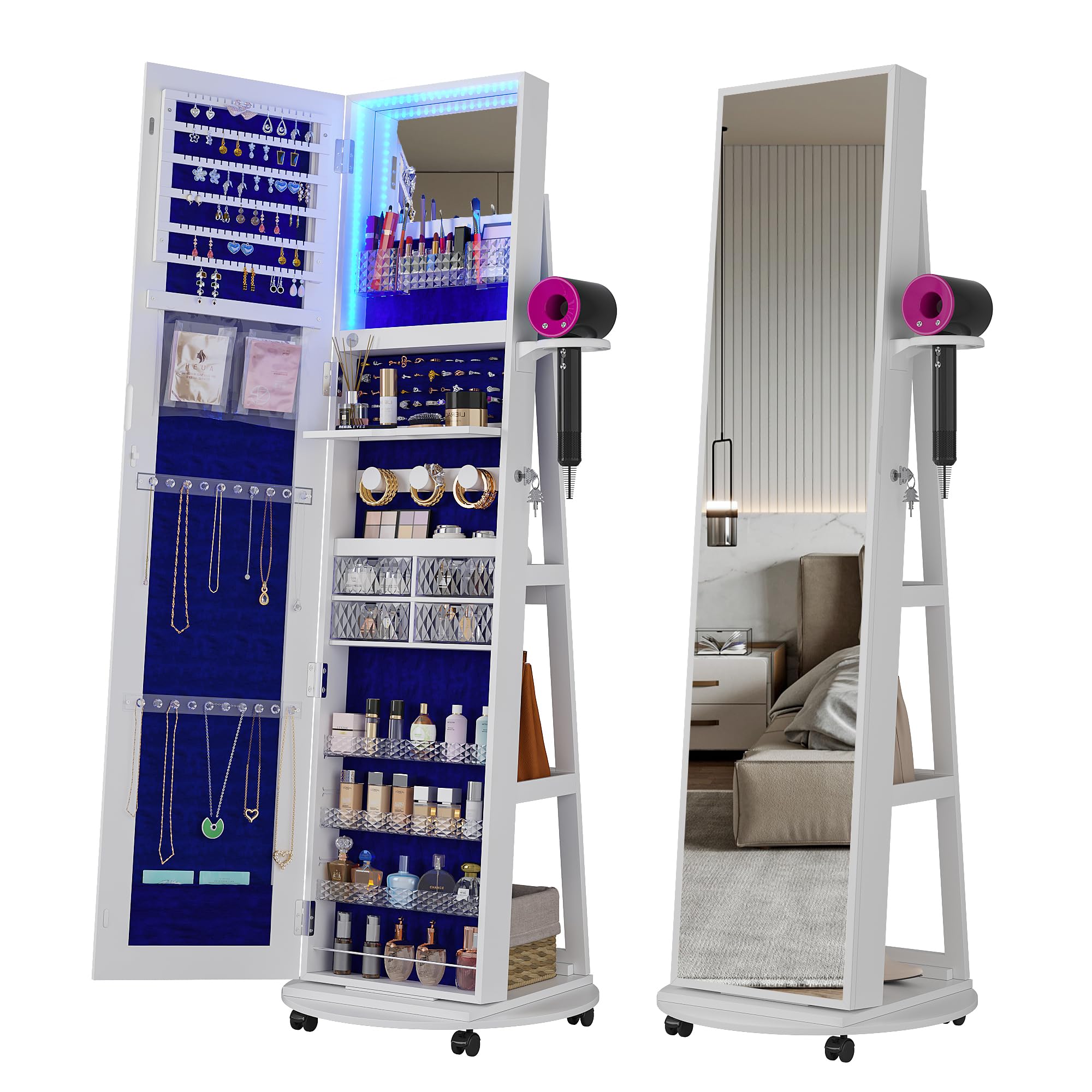 360 °   Obracana szafka na biż – Full Length Mirror Jewelry Armoire recenzja i cena