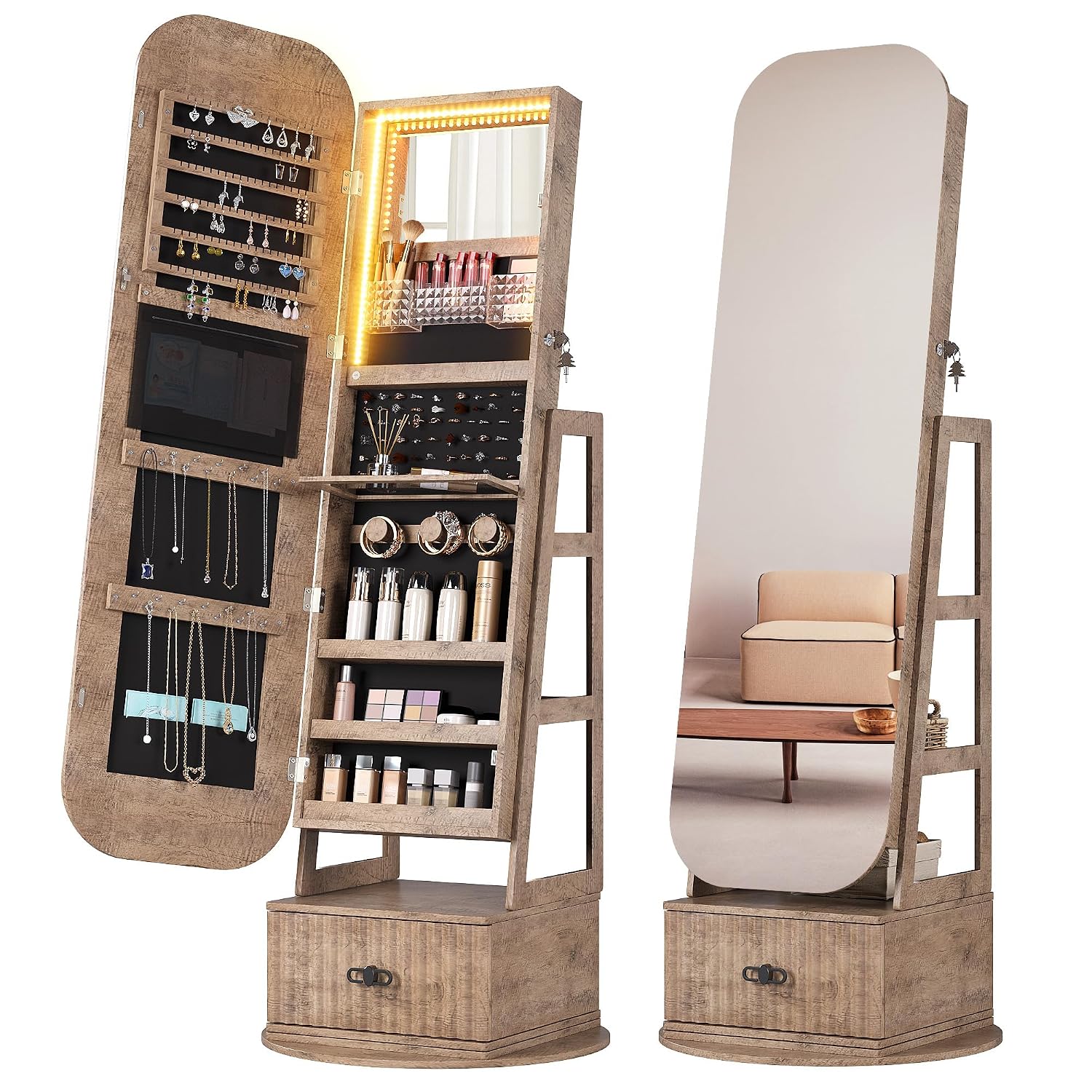 Okrągłe, obrotowe szafki do pr – Full Length Mirror Jewelry Armoire recenzja i cena
