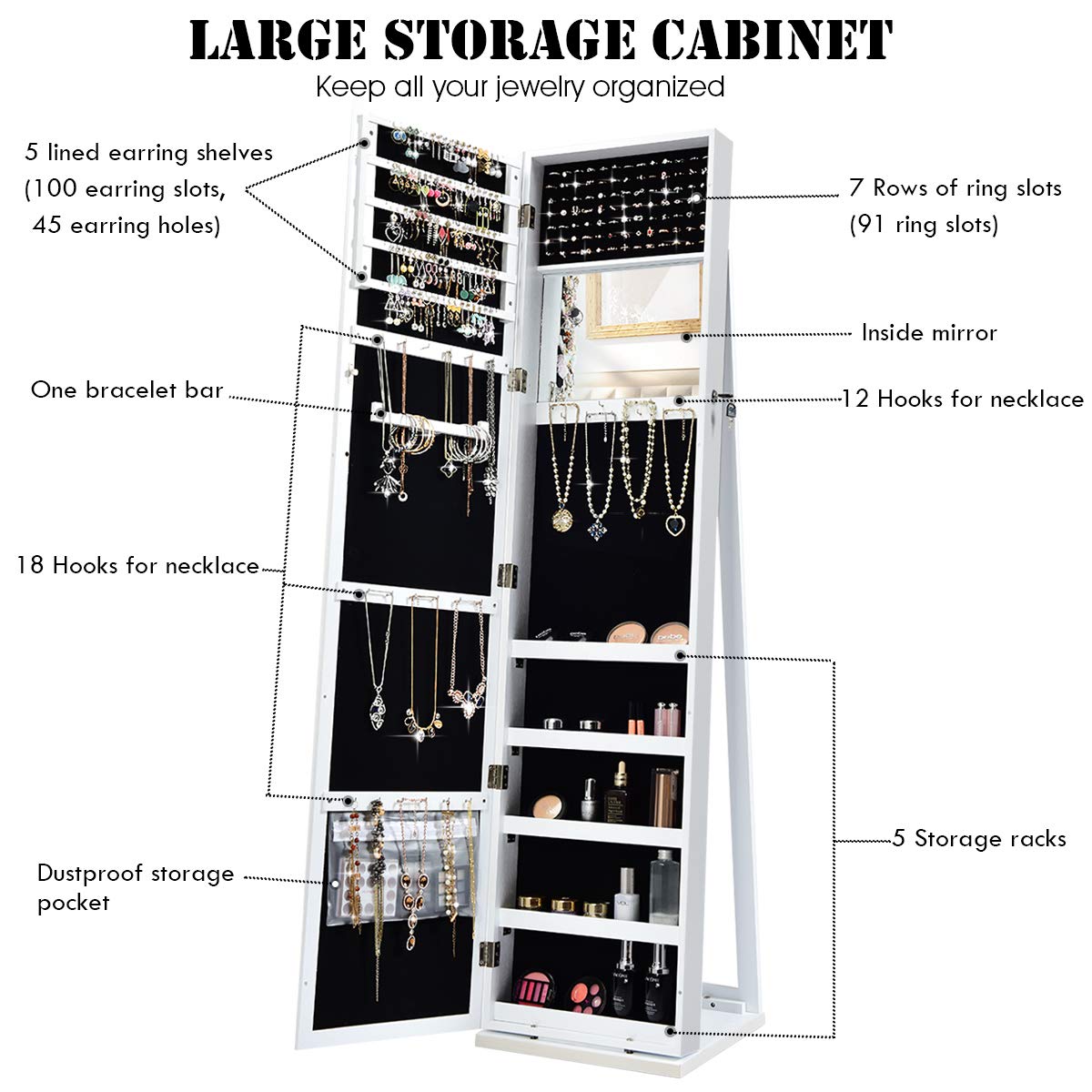 Stojąca szafa na biżuterię z l – Full Length Mirror Jewelry Armoire recenzja i cena
